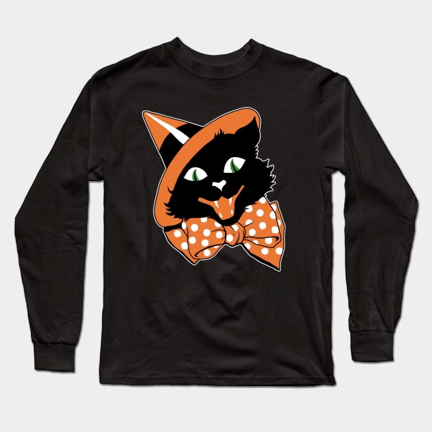 Vintage Halloween Black Cat Long Sleeve T-Shirt by valentinahramov